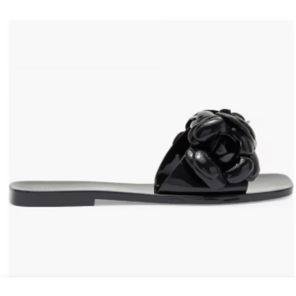 NWOT Jeffrey Campbell Glossy Black Floral Slides - Picture 3 of 4